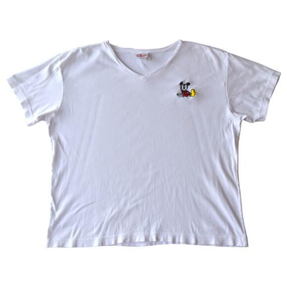 Vintage Disney Store Mickey Embroidered V-Neck Tee Made in Mexico - Picture 1 of 4